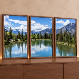 Kit 3 Quadros Decorativos Lago e Montanha