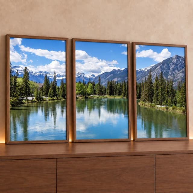 Kit 3 Quadros Decorativos Lago e Montanha