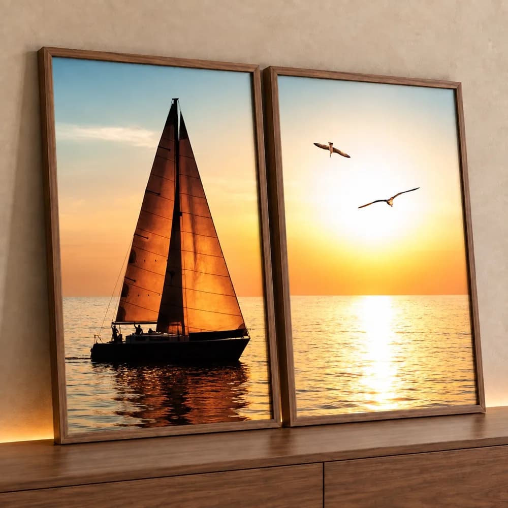 Duo de Quadros Decorativos Pôr do Sol