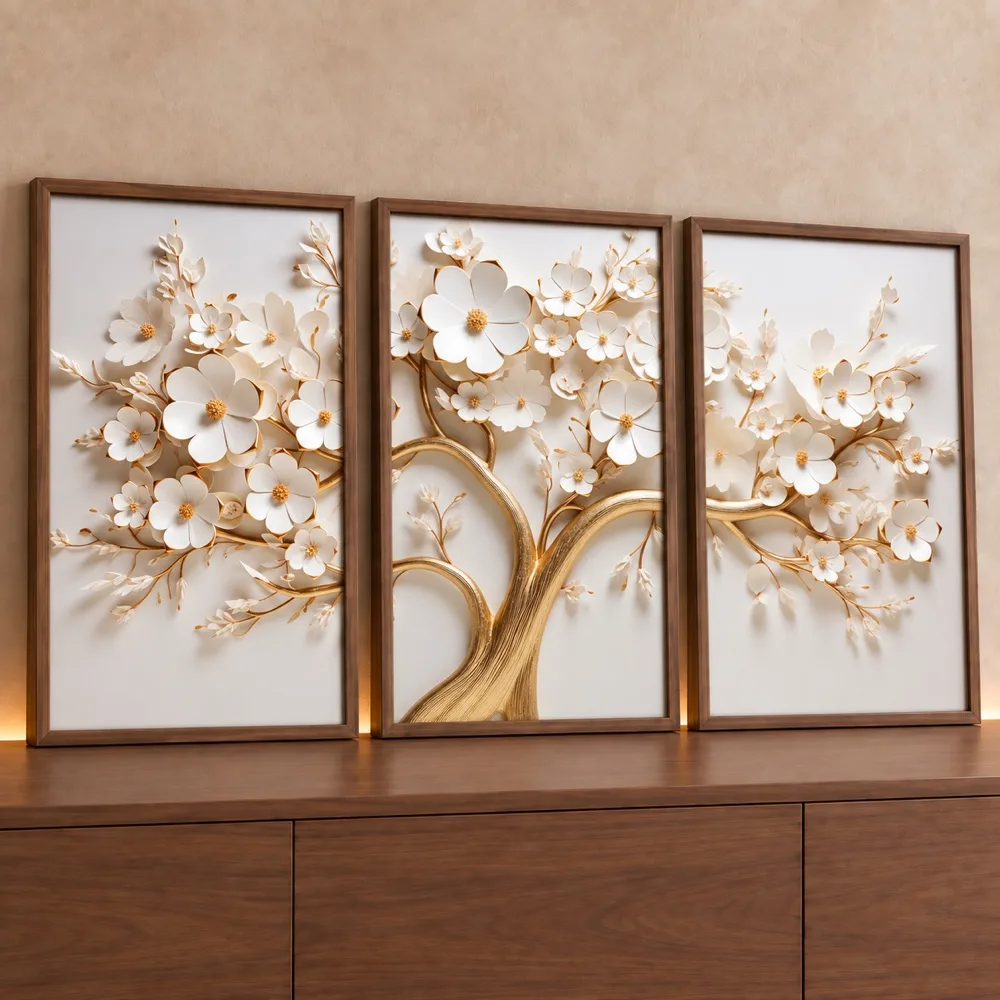 Kit 3 Quadros Decorativos Árvore 3D