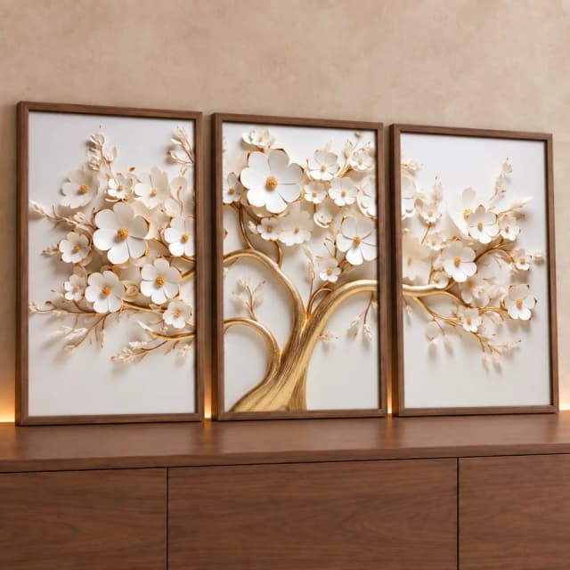 Kit 3 Quadros Decorativos Árvore 3D