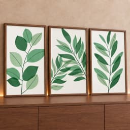 Trio de Quadros Decorativos Plantas Abstratas