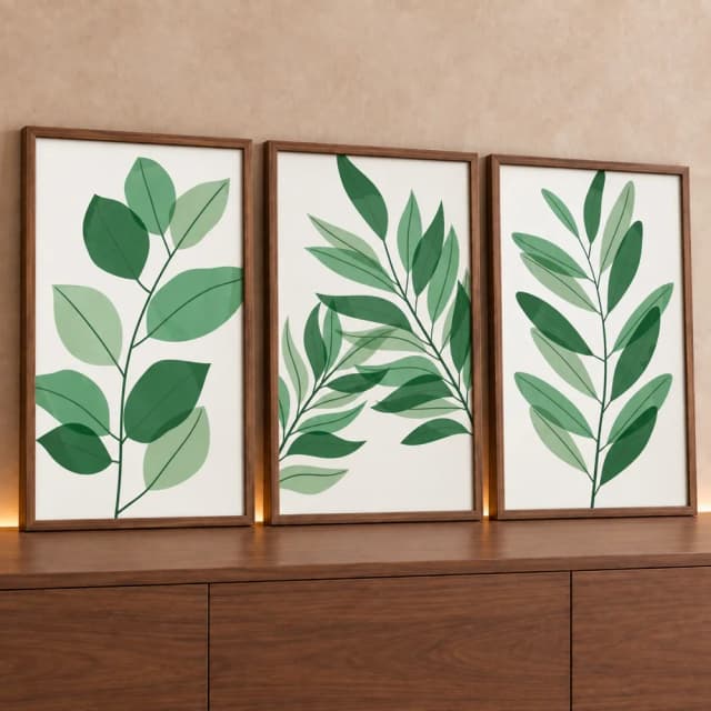 Trio de Quadros Decorativos Plantas Abstratas
