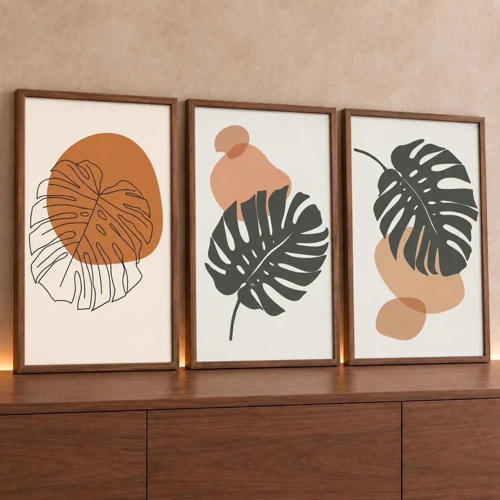 Kit 3 Quadros Decorativos Costela de Adão