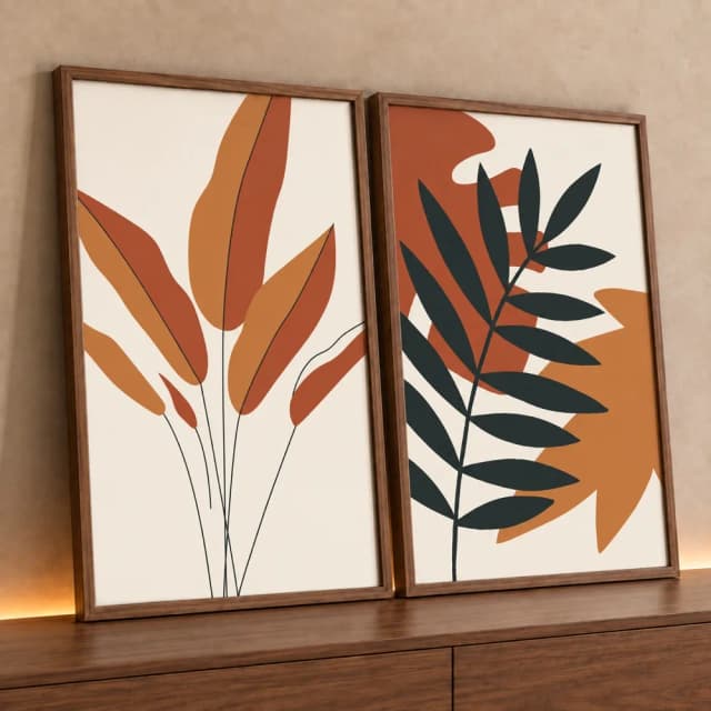 Kit 2 Quadros Decorativos Plantas Abstratas