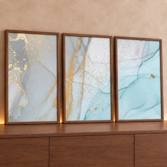 Kit 3 Quadros Decorativos Mármore Verde