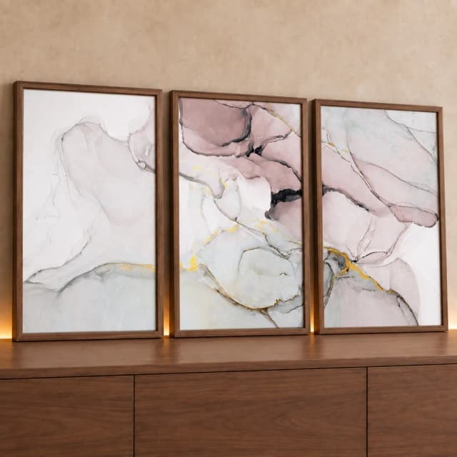 Kit 3 Quadros Decorativos Mármore Rosa