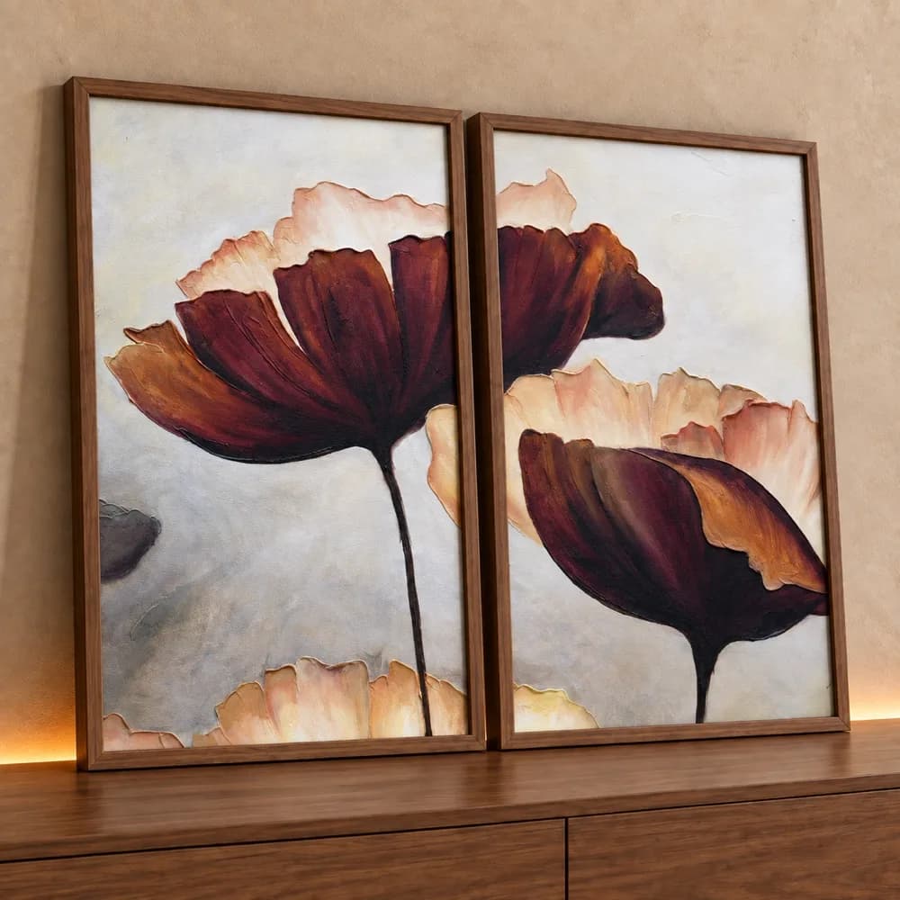 Kit 2 Quadros Decorativos Flores de Âmbar