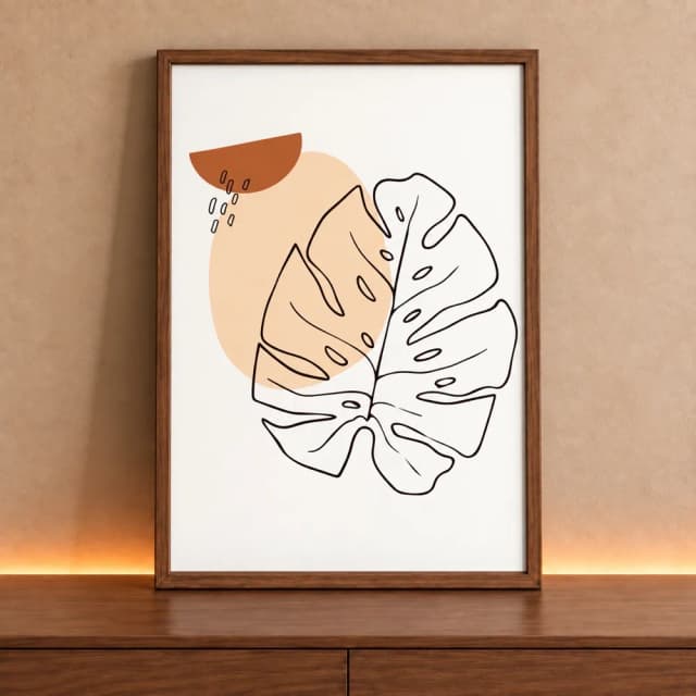 Quadro Decorativo Abstrato Formas Orgânicas com Floral Minimalista