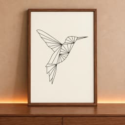 Quadro Decorativo Beija-Flor Voando Geométrico Minimalista
