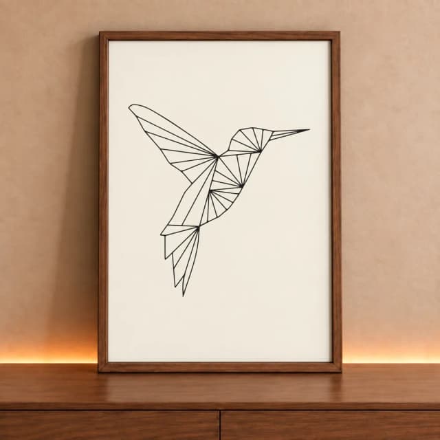 Quadro Decorativo Beija-Flor Voando Geométrico Minimalista