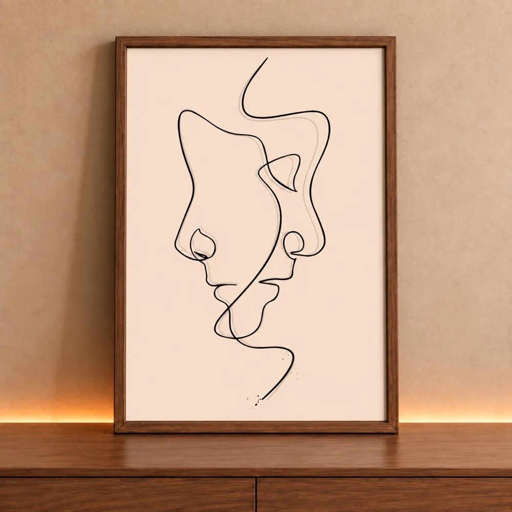Quadro Decorativo One Line - Linha De Rostos Opostos