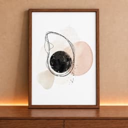 Quadro Decorativo Retangular Abstrato Circulo Negro E Formas Organicas Com Linhas