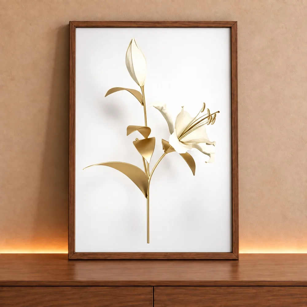 Quadro Decorativo Coleção White&Gold - Plantas e Flores
