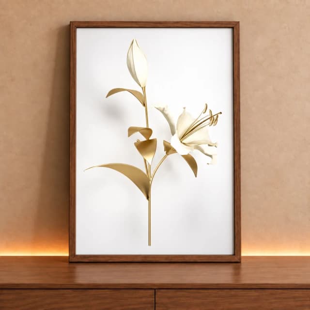 Quadro Decorativo Coleção White&Gold - Plantas e Flores