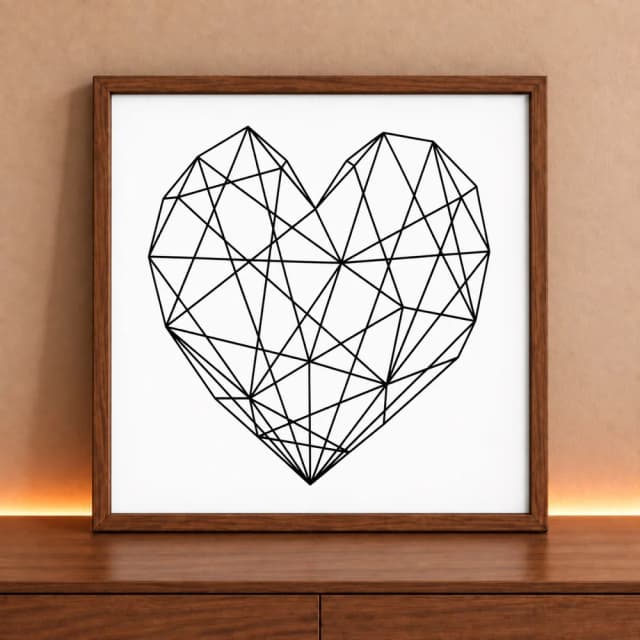 Quadro Decorativo Coração Geométrico Minimalista Preto e Branco