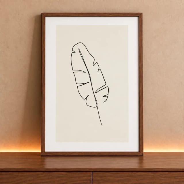 Quadro Decorativo Folha Tropical Desenho Minimalista Uma Linha