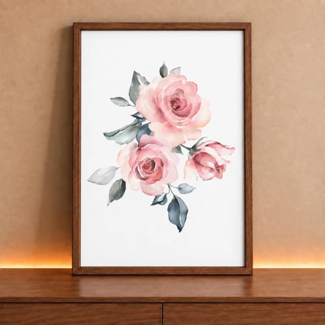 Quadro Decorativo Rosas Pintura em Aquarela Minimalista