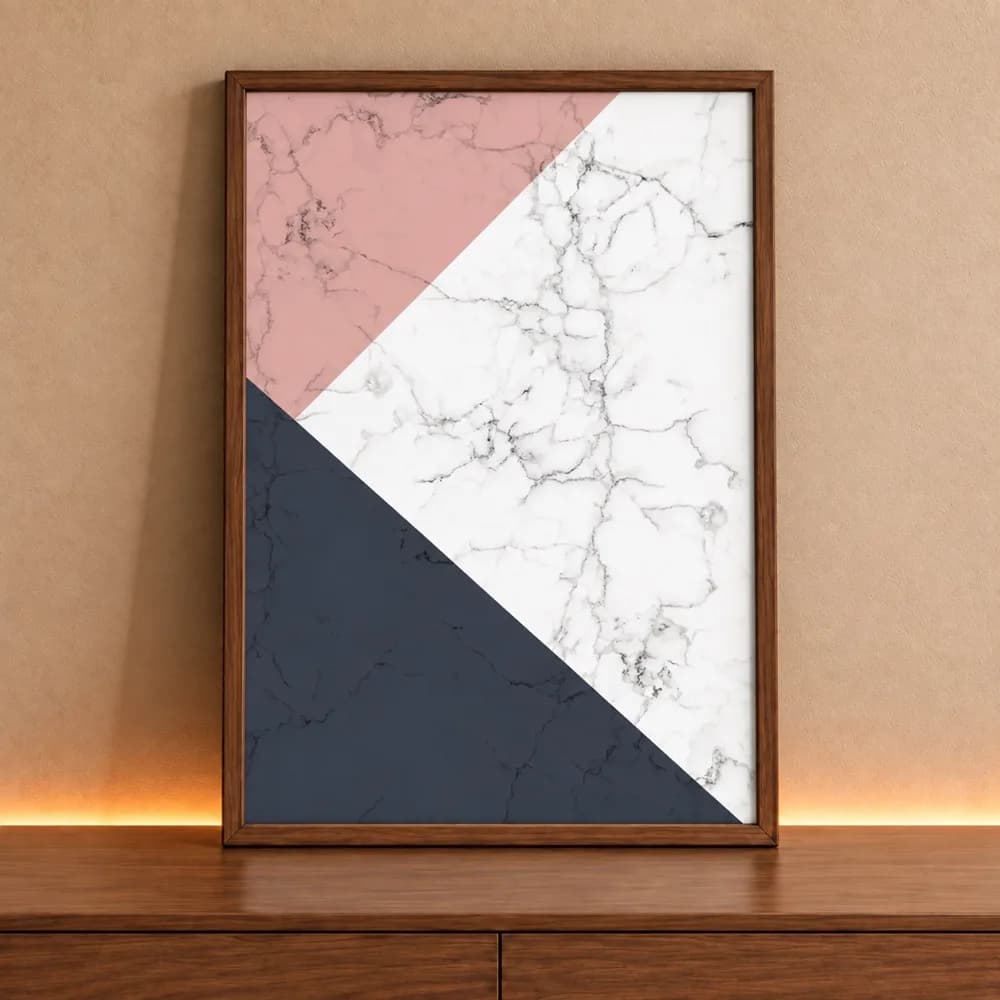 Quadro Decorativo Formas Geométricas de Mármore Azul e Rosé