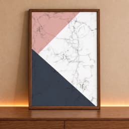 Quadro Decorativo Formas Geométricas de Mármore Azul e Rosé