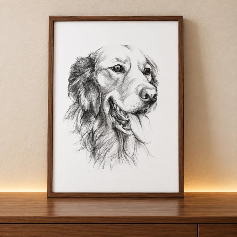 Quadro Decorativo Cachorro Desenho em Preto e Branco