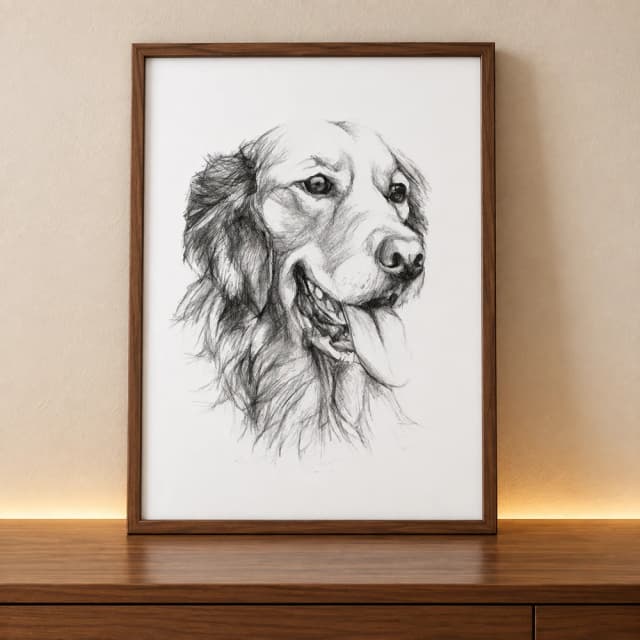 Quadro Decorativo Cachorro Desenho em Preto e Branco