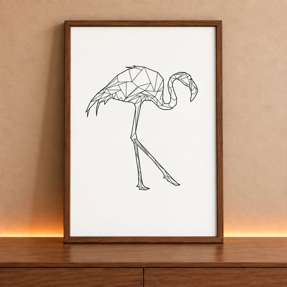 Quadro Decorativo Flamingo Geométrico Desenho Minimalista