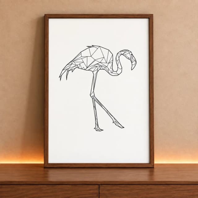 Quadro Decorativo Flamingo Geométrico Desenho Minimalista
