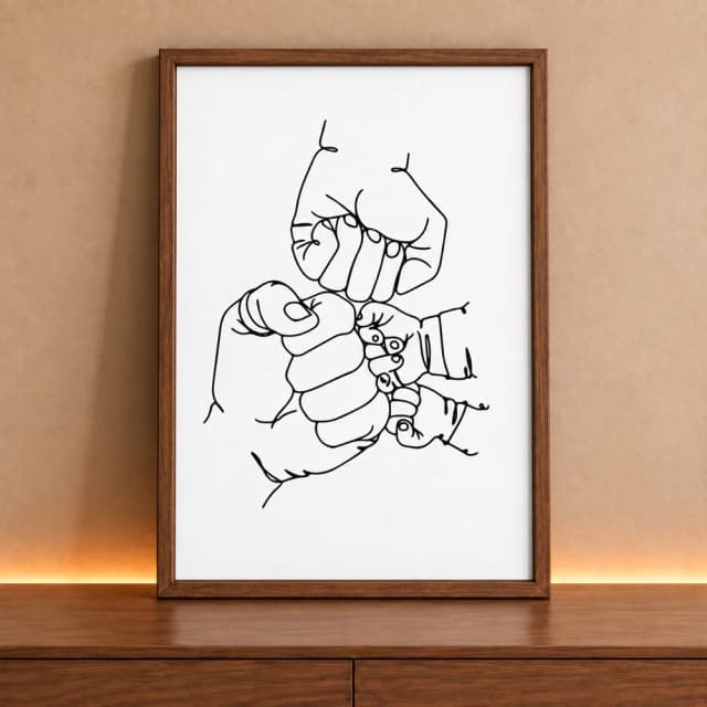 Quadro Decorativo Retangular Famlia Completa Mãos Minimalista