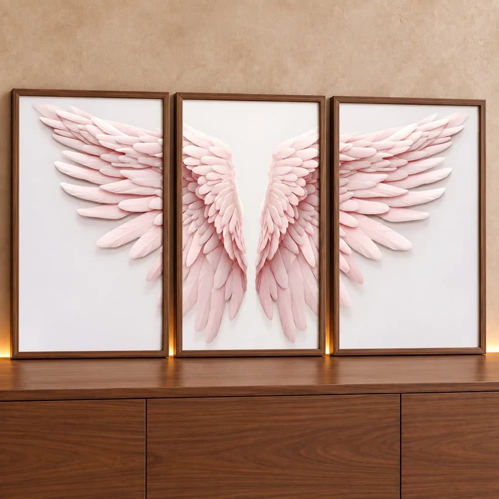 Kit Quadro Decorativo Asas Abertas Rosa