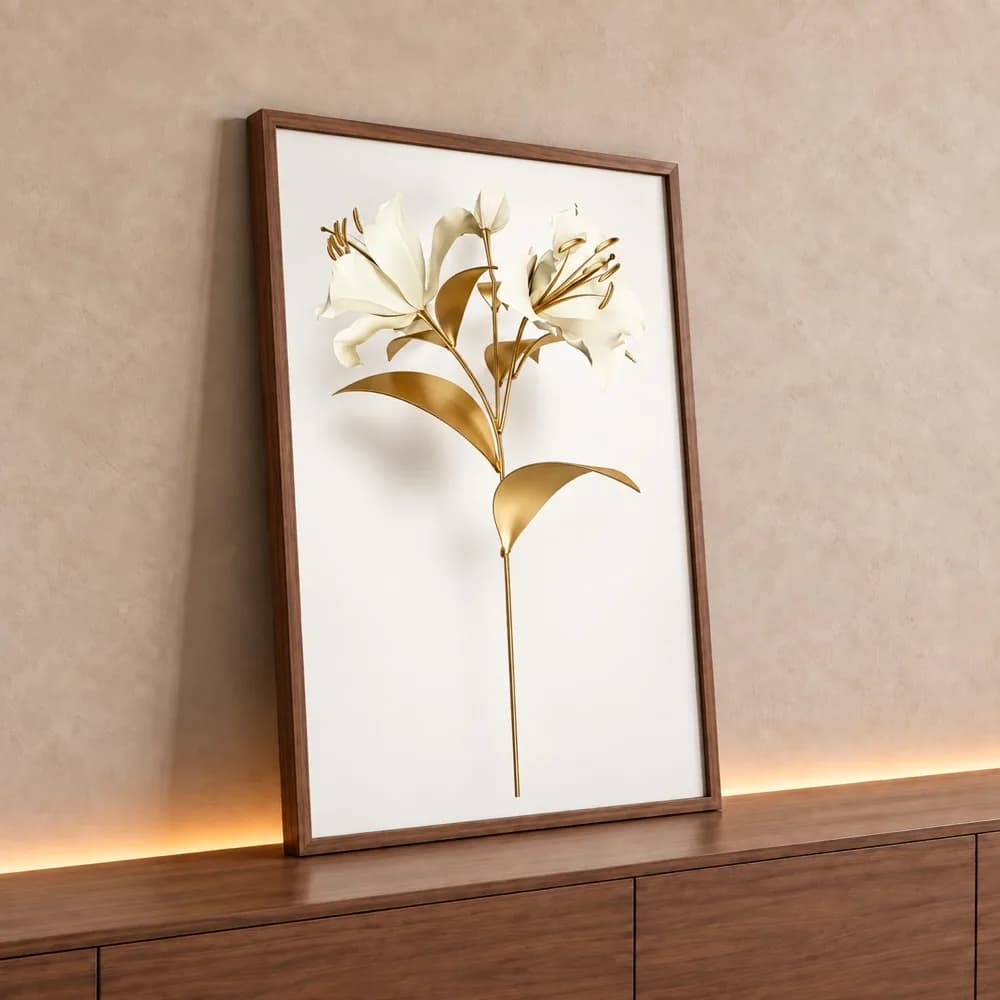 Quadro Decorativo Coleção White&Gold - Plantas e Flores