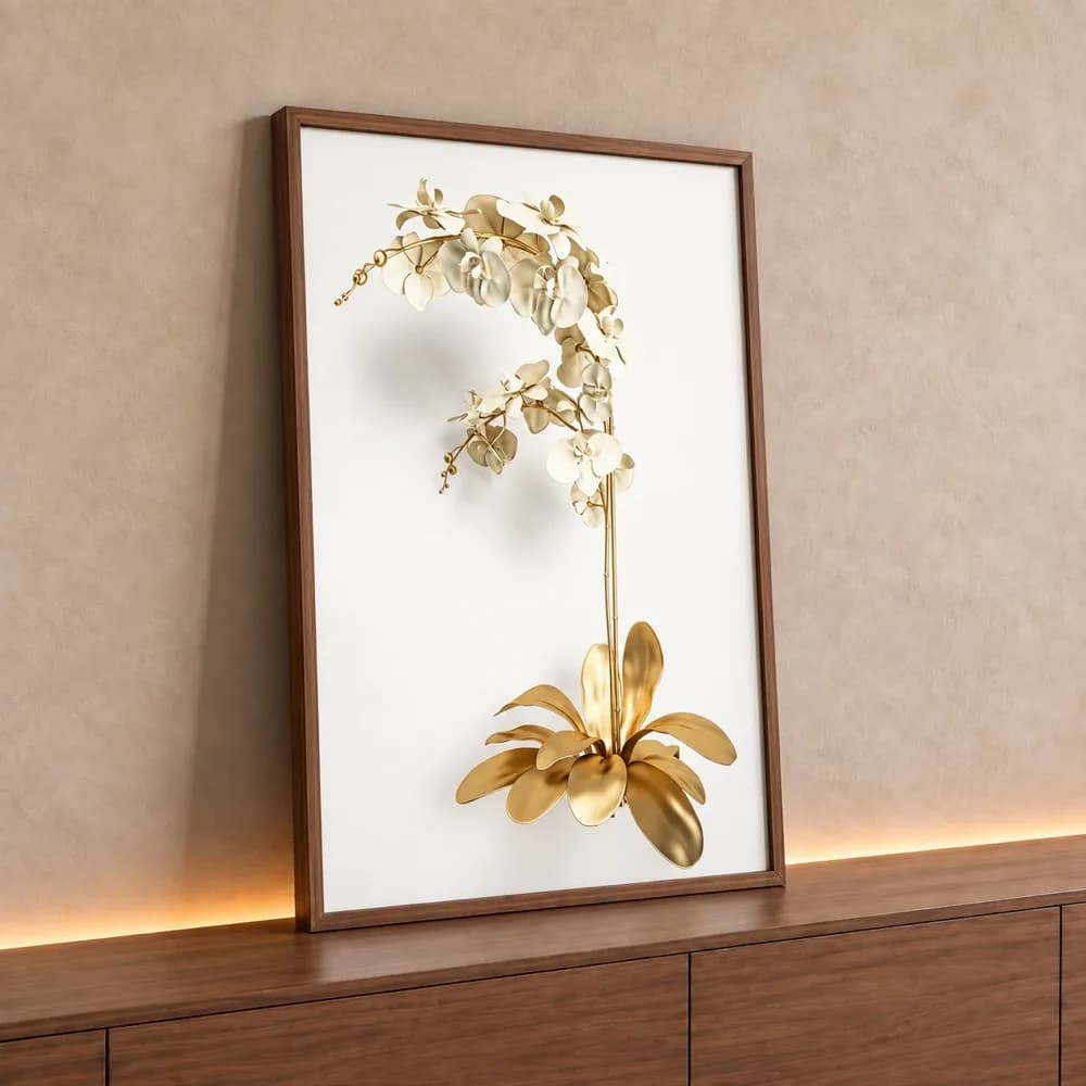Quadro Decorativo Coleção White&Gold - Plantas e Flores