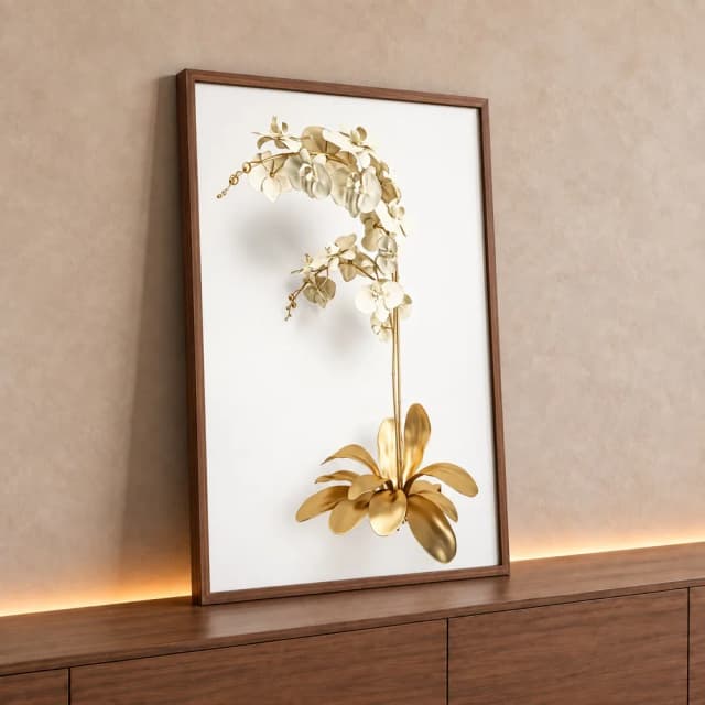 Quadro Decorativo Coleção White&Gold - Plantas e Flores