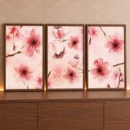 Kit Quadro Decorativo Floral Aquarela em Tons Rosé e Vermelho