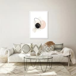 Quadro Decorativo Retangular Abstrato Circulo Negro E Formas Organicas Com Linhas
