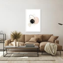 Quadro Decorativo Retangular Abstrato Circulo Negro E Formas Organicas Com Linhas