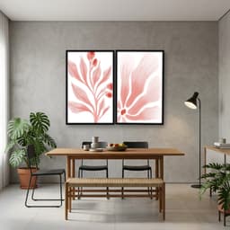 Kit 2 Quadros Decorativos Folhas Rosa