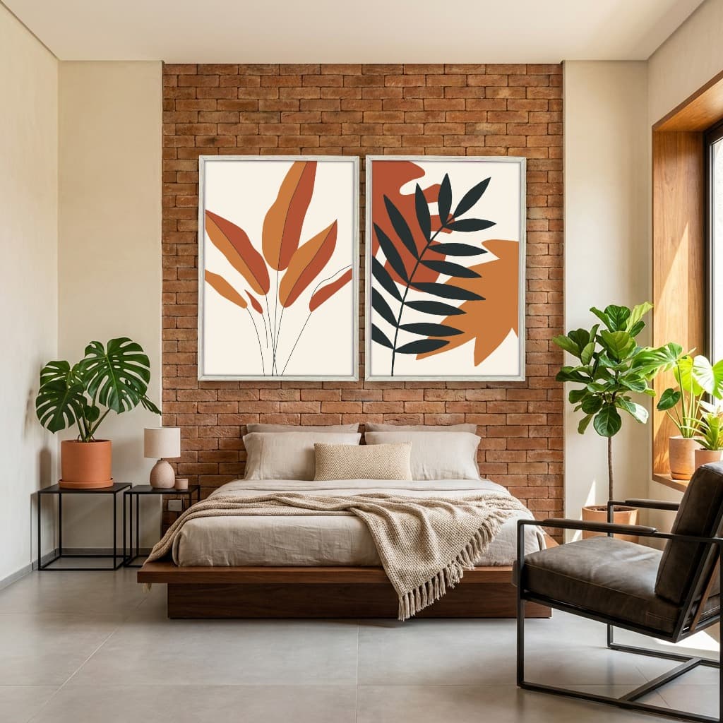 Kit 2 Quadros Decorativos Plantas Abstratas