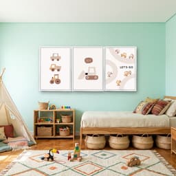 Kit 3 Quadros Decorativos Infantis Carrinhos