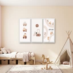 Kit 3 Quadros Decorativos Infantis Carrinhos