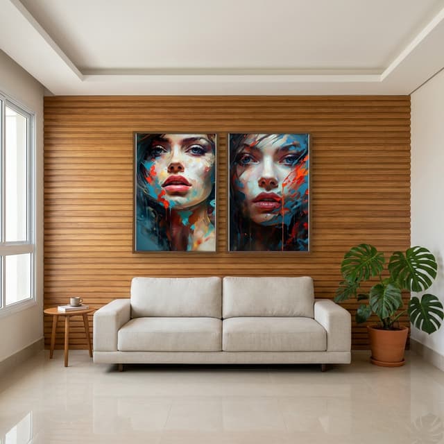 Kit 2 Quadros Decorativos Mulher Abstrata