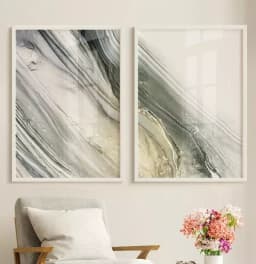 Kit Quadro Decorativo Liquido Em Tons Cinza e Dourado