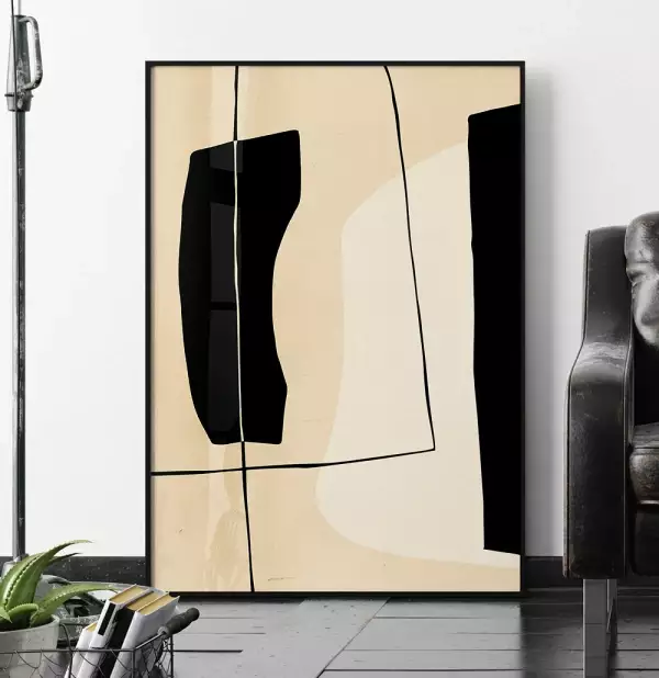 Quadro Decorativo Retangular Abstract Black Straw Block Lines 9
