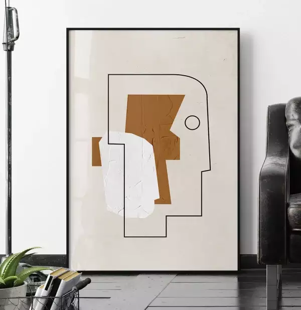 Quadro Decorativo Retangular Abstract Face Line Brown