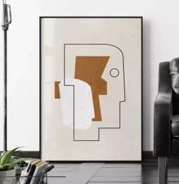 Quadro Decorativo Retangular Abstract Face Line Brown