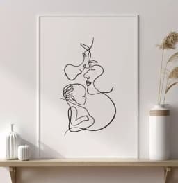 Quadro Decorativo Retangular Mae E Pai Com Bebe No Colo One Line