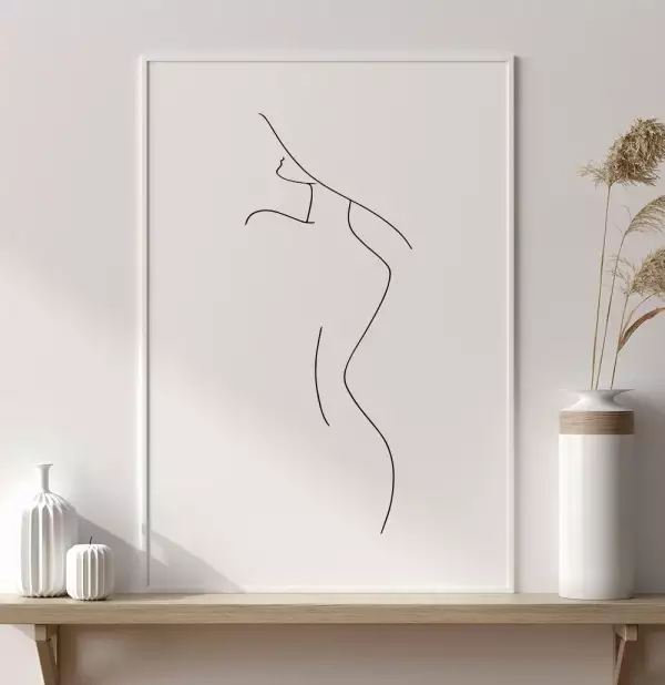 Quadro Decorativo Retangular One Line Mulher De Chapeu
