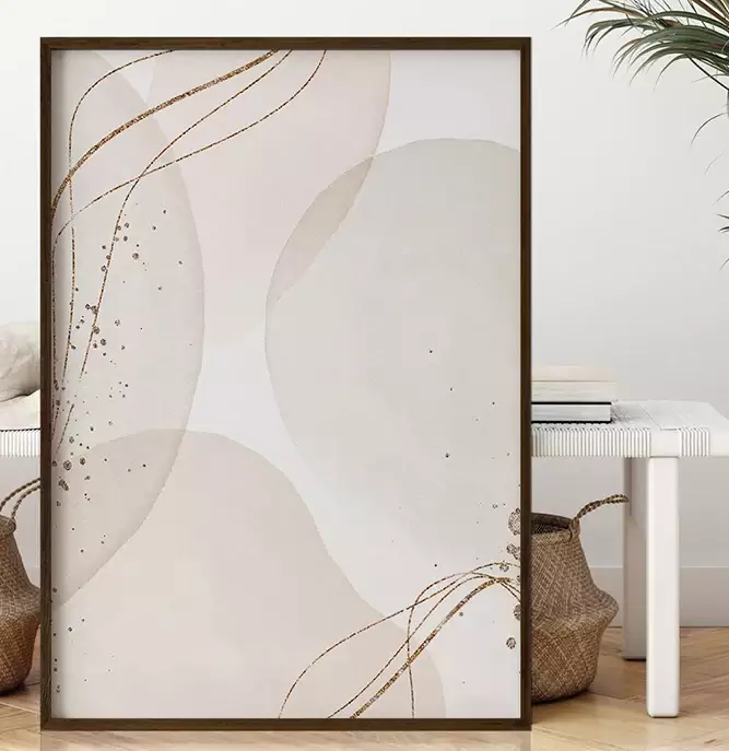 Quadro Decorativo Retangular Boho Style Cinza Claro Com Linhas Gold