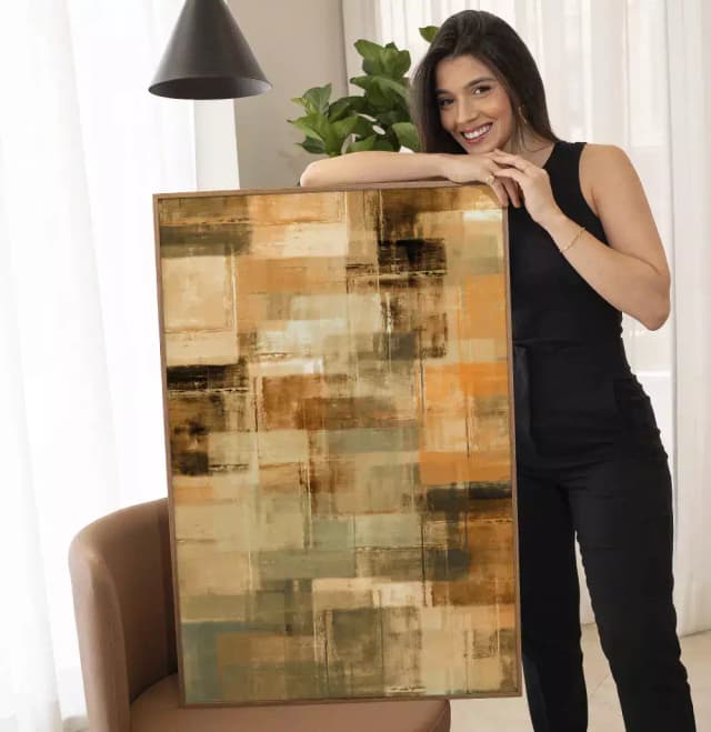 Quadro Decorativo Pintura Abstrata Tons de Terra com Laranja