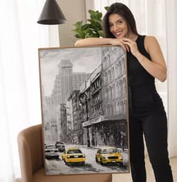 Quadro Decorativo Pintura Aquarela Cidade Antiga com Textura de Tela